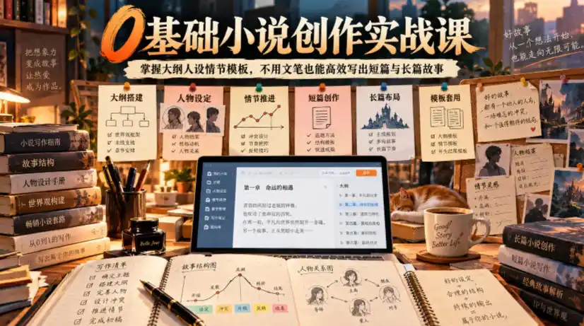 0基础小说创作实战课｜掌握大纲人设情节模板，不用文笔也能高效写出短篇与长篇故事-一起筹课网