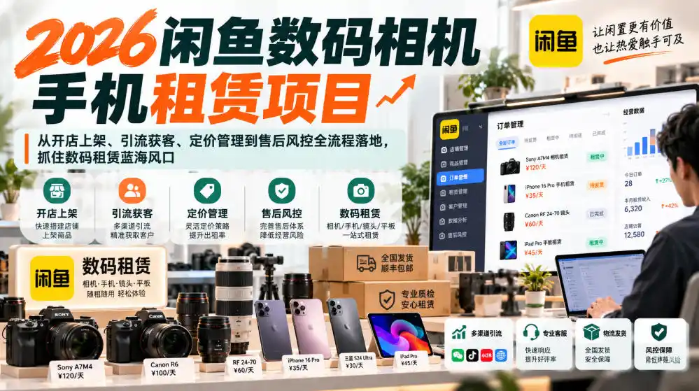 2026闲鱼数码相机手机租赁项目，从开店上架、引流获客、定价管理到售后风控全流程落地，抓住数码租赁蓝海风口-一起筹课网