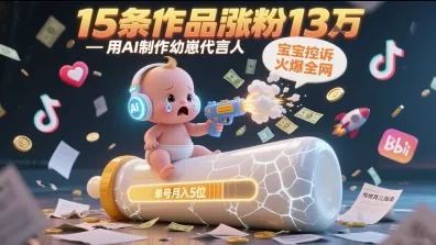 用AI制作幼崽代言人，宝宝的控诉火爆全网，15条作品涨粉13W，单号月入5位数实操教程-一起筹课网
