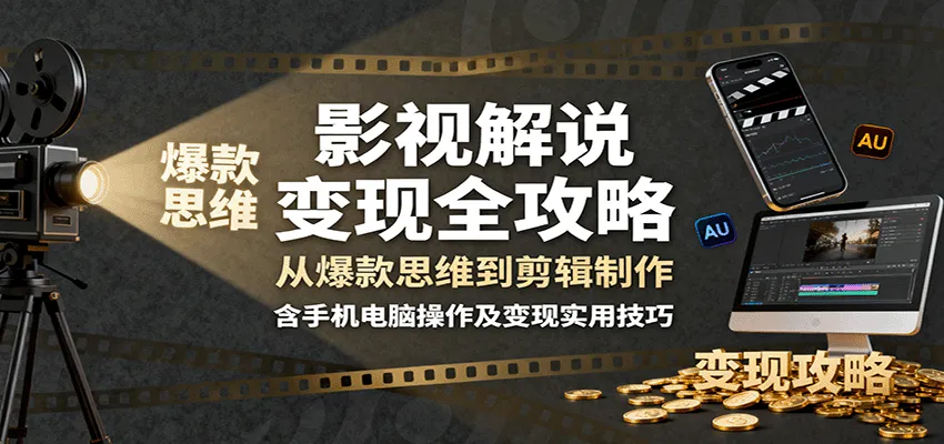 影视解说变现全攻略：从爆款思维到剪辑制作，含手机电脑操作及变现实用技巧-一起筹课网