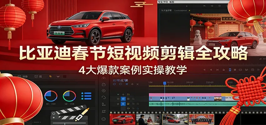 比亚迪春节短视频剪辑全攻略，4大爆款案例实操教学-一起筹课网