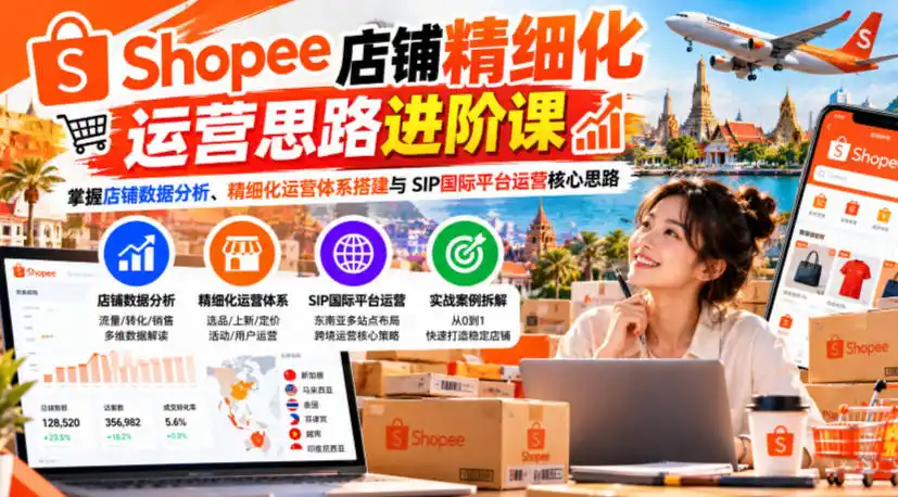 Shopee店铺精细化运营思路进阶课，掌握店铺数据分析、精细化运营体系搭建与SIP国际平台运营核心思路-一起筹课网