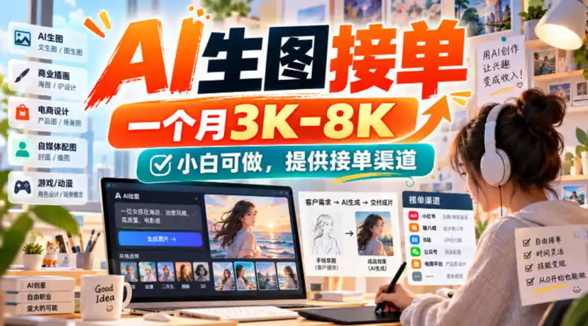 AI生图接单，一个月3K-8K，小白可做，提供接单渠道-一起筹课网