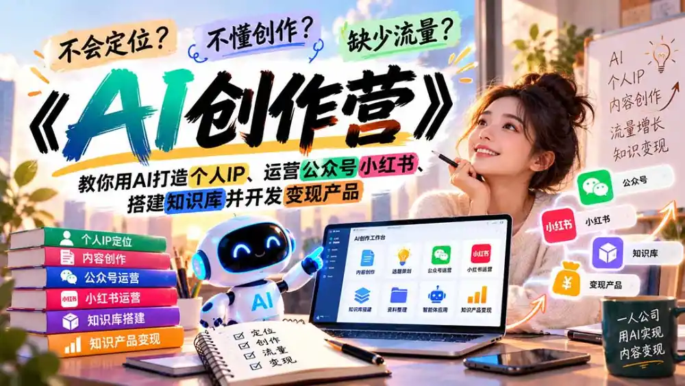 不会定位、不懂创作、缺少流量？《AI创作营》教你用AI打造个人IP、运营公众号小红书、搭建知识库并开发变现产品-一起筹课网