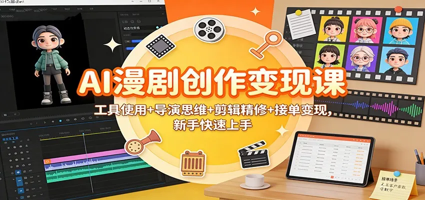 AI漫剧创作变现课：工具使用+导演思维+剪辑精修+接单变现，新手快速上手-一起筹课网