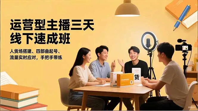 运营型主播三天线下班，人货场搭建,四部曲起号,流量实时应对，手把手带练-一起筹课网