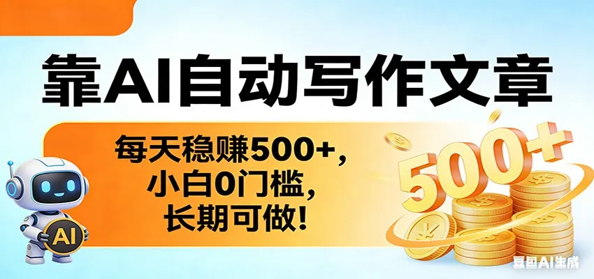 靠AI自动写作文章,每天稳赚500+,小白0门槛,长期可做!-一起筹课网
