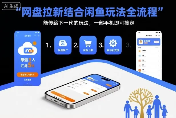 网盘拉新结合闲鱼玩法全流程,能传给下一代的玩法,一部手机即可搞定(附入口渠道以及实操教程)-一起筹课网