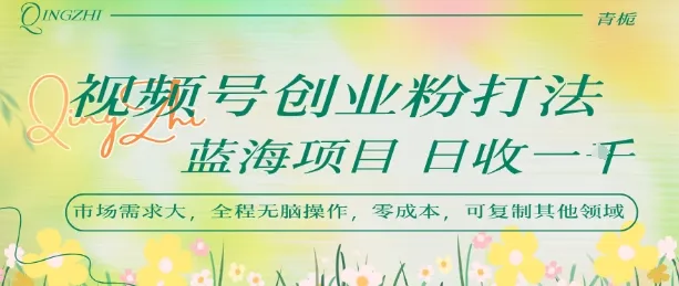 视频号创业粉打法,日入1k,蓝海项目,市场需求大,全程无脑操作,可复制-一起筹课网