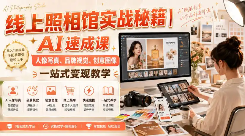 线上照相馆实战秘籍｜AI速成课，人像写真、品牌视觉、创意图像一站式变现教学-一起筹课网