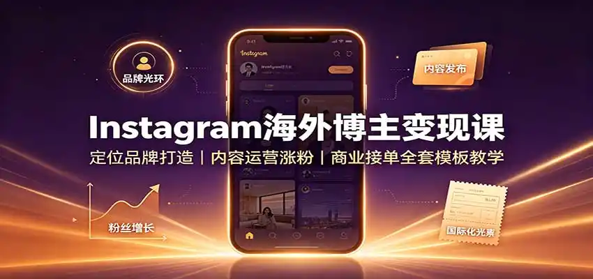 Instagram海外博主变现课：定位品牌打造，内容运营涨粉，商业接单全套模板教学-一起筹课网