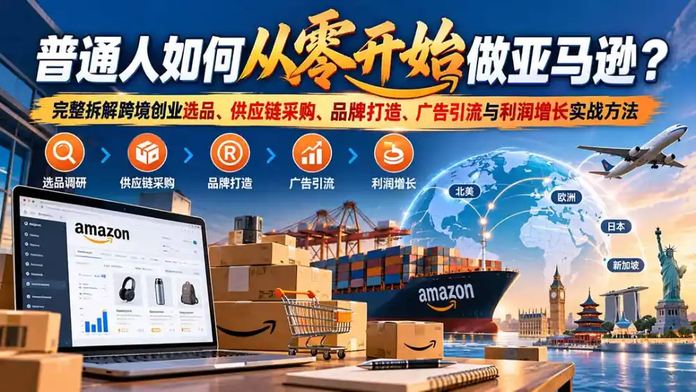 普通人如何从零开始做亚马逊？完整拆解跨境创业选品、供应链采购、品牌打造、广告引流与利润增长实战方法-一起筹课网