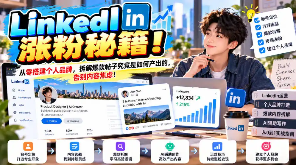 LinkedIn涨粉秘籍！从零搭建个人品牌，拆解爆款帖子究竟是如何产出的，告别内容焦虑！【原创双语字幕】-一起筹课网