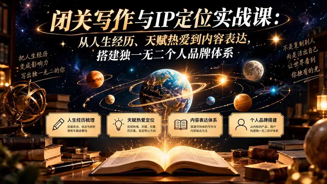 闭关写作与IP定位实战课：从人生经历、天赋热爱到内容表达，搭建独一无二个人品牌体系-一起筹课网