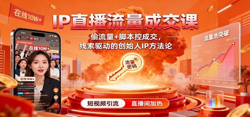 IP直播流量成交课:偷流量+脚本控成交,线索驱动的创始人IP方法论-一起筹课网
