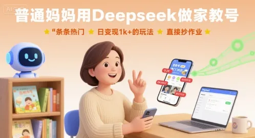 普通妈妈用Deepseek做家教号,条条热门,日变现1k+的玩法,直接抄作业