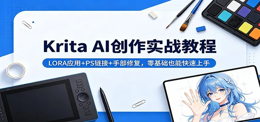 Krita AI创作实战教程:LORA应用+PS链接+手部修复,零基础也能快速上手-一起筹课网