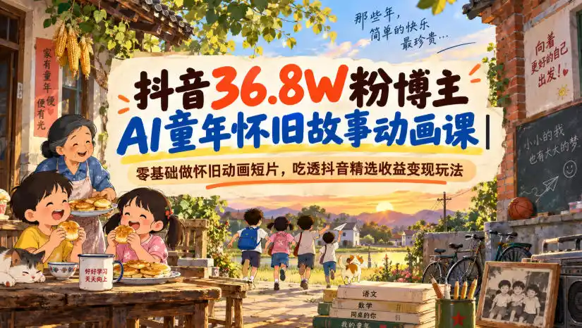 抖音36.8W粉博主AI童年怀旧故事动画课｜零基础做怀旧动画短片，吃透抖音精选收益变现玩法-一起筹课网