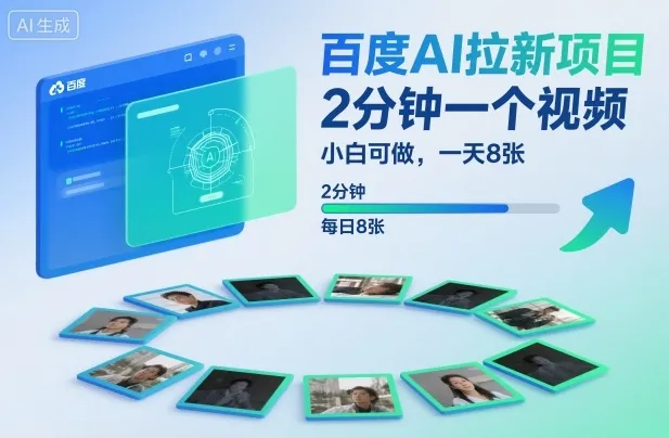 百度AI拉新项目，2分钟一个视频，小白可做，一天8张【附案例+保姆级教程】-一起筹课网