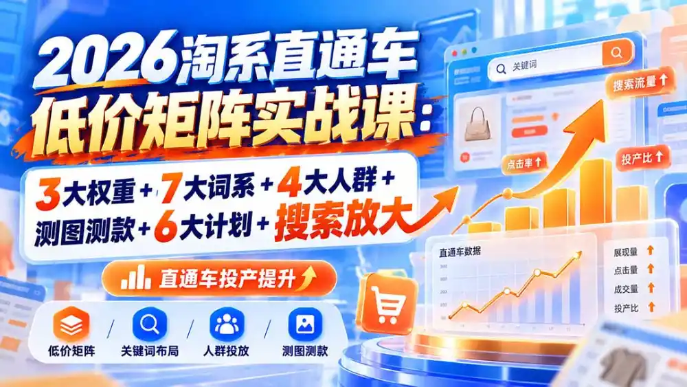 2026淘系直通车低价矩阵实战课：3大权重+7大词系+4大人群+测图测款+6大计划+搜索放大-一起筹课网