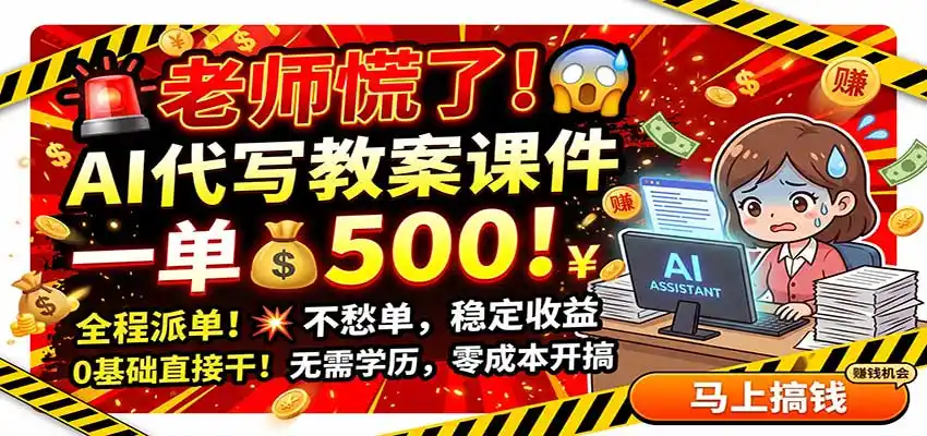 老师慌了！AI代写教案课件，一500，全程派单不愁单，0基础直接干-一起筹课网