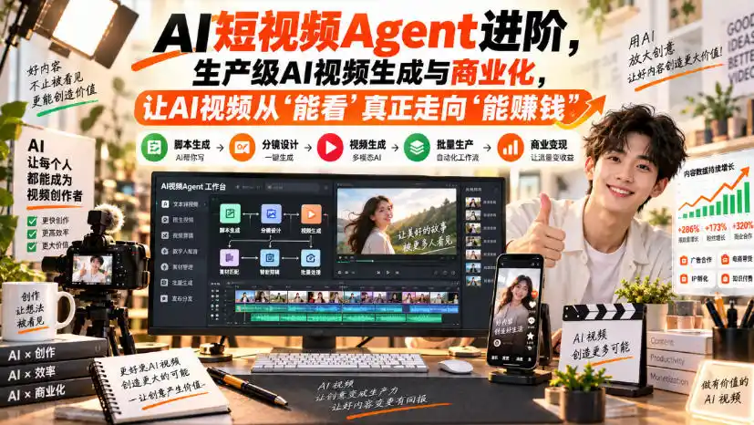 AI短视频Agent进阶，生产级AI视频生成与商业化，让AI视频从”能看”真正走向”能賺钱”-一起筹课网
