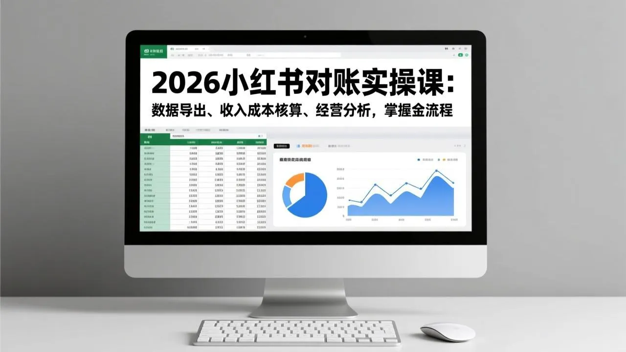 2026小红书对账实操课：数据导出、收入成本核算、经营分析，掌握全流程-一起筹课网