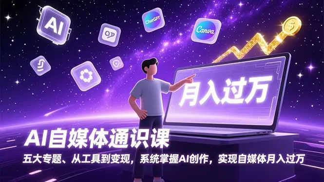 AI自媒体通识课，五大专题、从工具到变现，系统掌握AI创作，实现自媒体月入过万-一起筹课网
