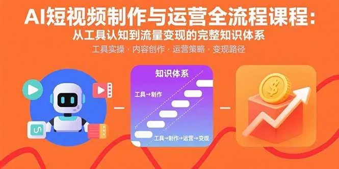 AI短视频制作与运营全流程课程:从工具认知到流量变现的完整知识体系-一起筹课网
