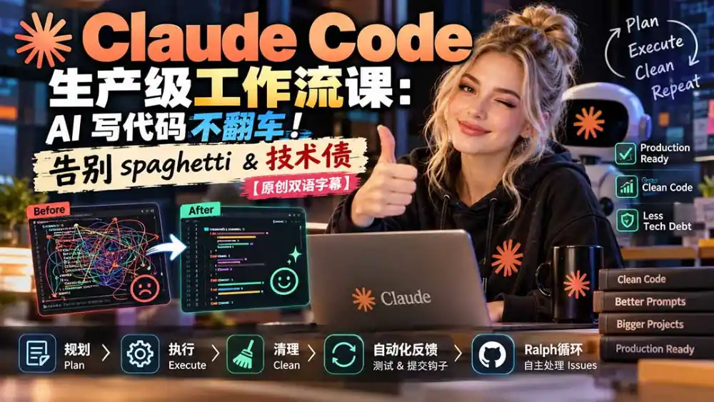 Claude Code 生产级工作流课：AI 写代码不翻车！告别 spaghetti & 技术债【原创双语字幕】-一起筹课网