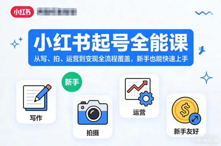 小红书起号全能课，从写、拍、运营到变现全流程覆盖，新手也能快速上手-一起筹课网