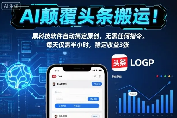 AI颠覆头条搬运！黑科技软件自动搞定原创，无需任何指令。每天仅需半小时，稳定收益3张【揭秘】-一起筹课网