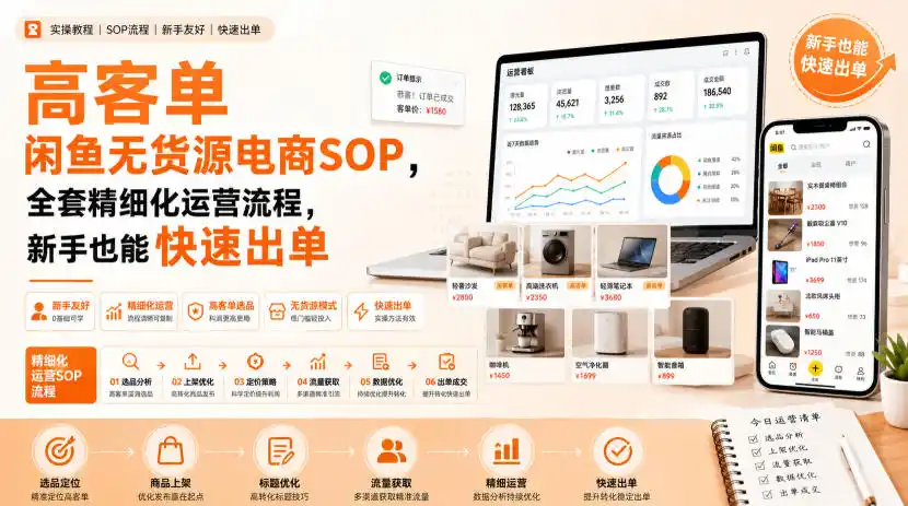 高客单闲鱼无货源电商SOP，全套精细化运营流程，新手也能快速出单-一起筹课网