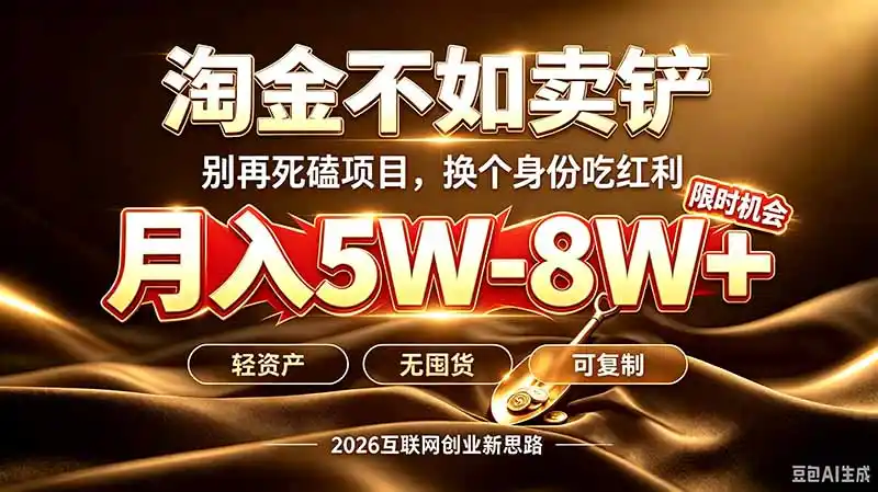 别再傻乎乎埋头跑项目！互联网真正赚钱逻辑：做卖铲人，拒绝当韭菜，逆风翻盘月入5-8W+-一起筹课网