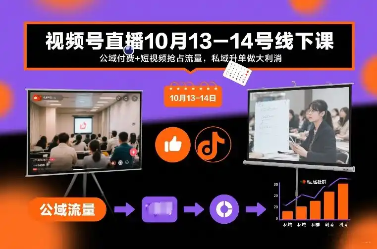 视频号直播10月13-14号线下课，公域付费+短视频抢占流量，私域升单做大利消-一起筹课网