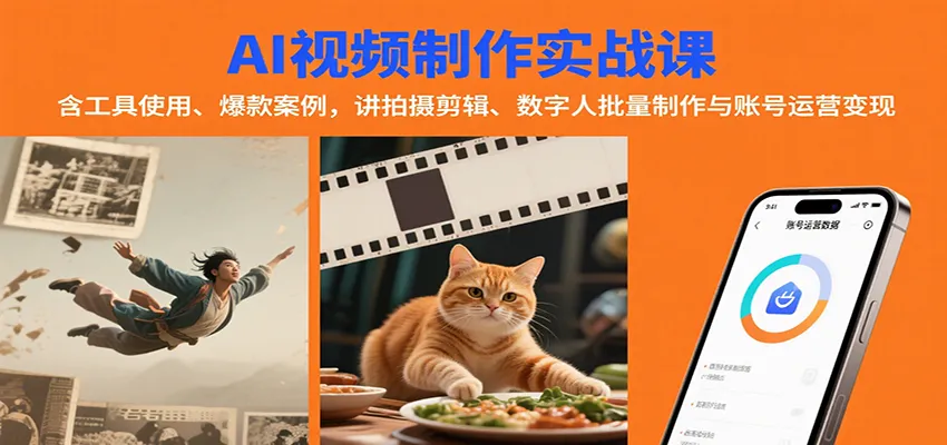 AI视频制作实战：含工具使用、爆款案例，讲拍摄剪辑、数字人批量制作与账号运营变现-一起筹课网