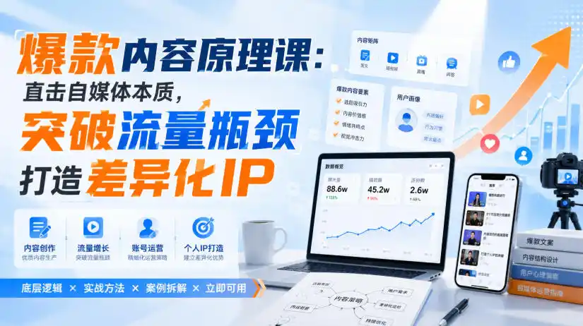爆款内容原理课:直击自媒体本质,突破流量瓶颈打造差异化IP-一起筹课网