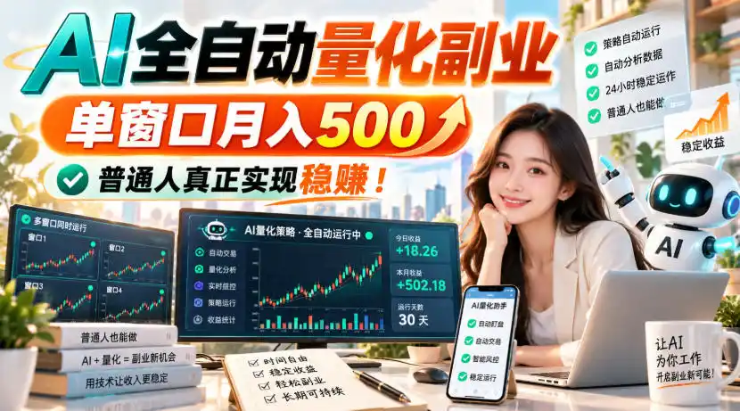 AI全自动量化副业，单窗口月入500，普通人真正实现稳賺！【揭秘】-一起筹课网