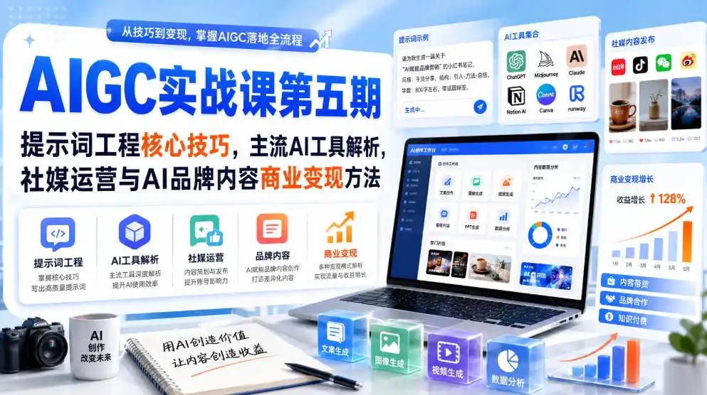 刺猬星球·AIGC实战课第五期，提示词工程核心技巧，主流AI工具解析，社媒运营与AI品牌内容商业变现方法-一起筹课网
