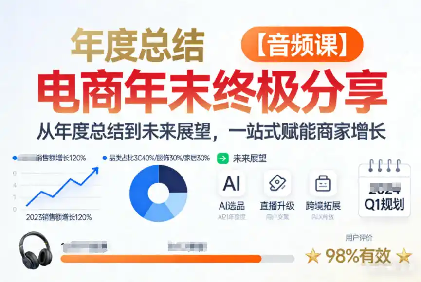 电商年未终极分享,从年度总结到未来展望,一站式赋能商家增长【音频课】-一起筹课网