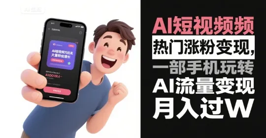 AI短视频热门涨粉变现，一部手机玩转AI流量变现，月入过W-一起筹课网