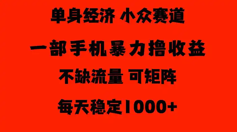 26年暴力单身经济，稳定日入500-1k，不缺流量，流量极大，冷门小众赛道，门槛低小白轻松上手【揭秘】-一起筹课网