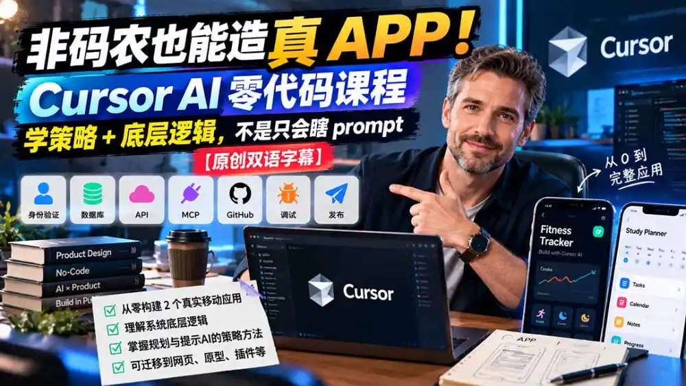 非码农也能造真 APP！Cursor AI 零代码课程：学策略 + 底层逻辑，不是只会瞎 prompt【原创双语字幕】-一起筹课网
