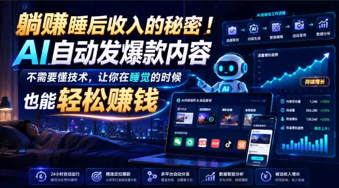躺賺睡后收入的秘密！AI自动发爆款内容，不需要懂技术，让你在睡觉的时候也能轻松賺钱【原创双语字幕】-一起筹课网