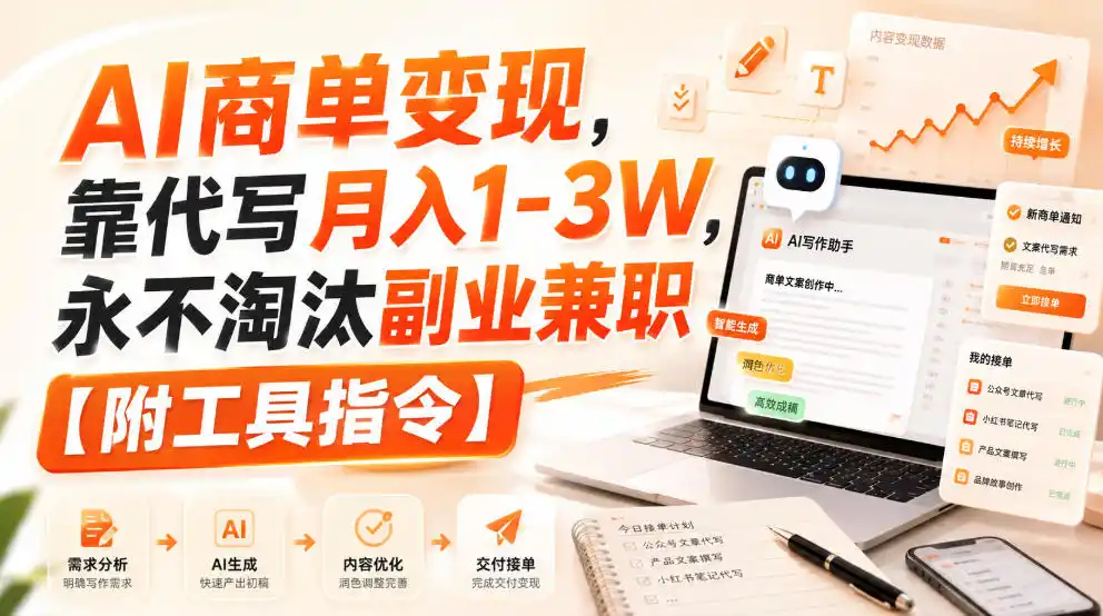 AI商单变现，靠代写月入1-3W，永不淘汰副业兼职【附工具指令】【揭秘】-一起筹课网