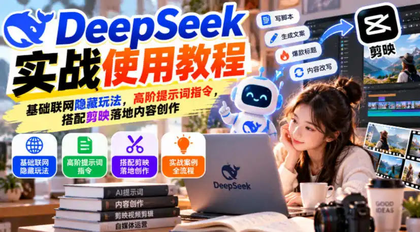 DeepSeek实战使用教程｜基础联网隐藏玩法，高阶提示词指令，搭配剪映落地内容创作-一起筹课网
