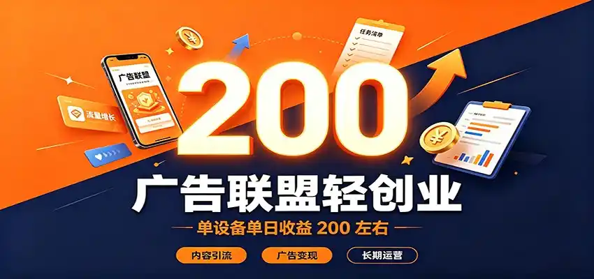 广告联盟轻创业，单设备单日收益200左右，内容引流广告变现长期运营-一起筹课网