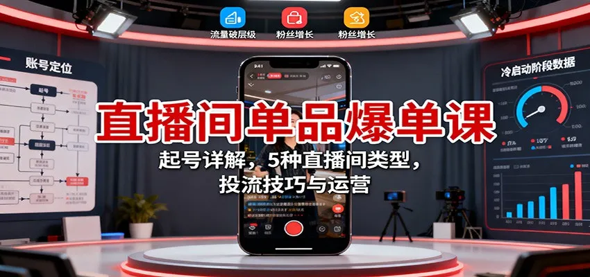 直播间单品爆单课:起号详解,5种直播间类型,投流技巧与运营-一起筹课网