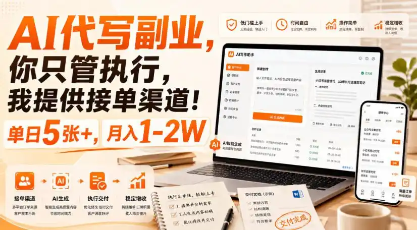 AI代写副业，你只管执行，我提供接单渠道！单日5张+，月入1-2W【揭秘】-一起筹课网