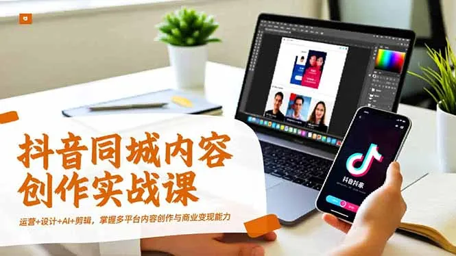 抖音同城内容创作实战课，运营+设计+AI+剪辑，掌握多平台内容创作与商业变现能力-一起筹课网